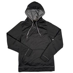 Under Armour Mens Hoodie Small Black Textured Fleece Pullover 1232723 Loose Fit